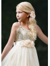 Spaghetti Straps Ivory Gold Sequin Tulle Boho Flower Girl Dress
